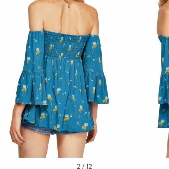 Free People Lana Floral SMALL Smocked Off Shoulder Mermaid Floral Strapless Top - Picture 3 of 9